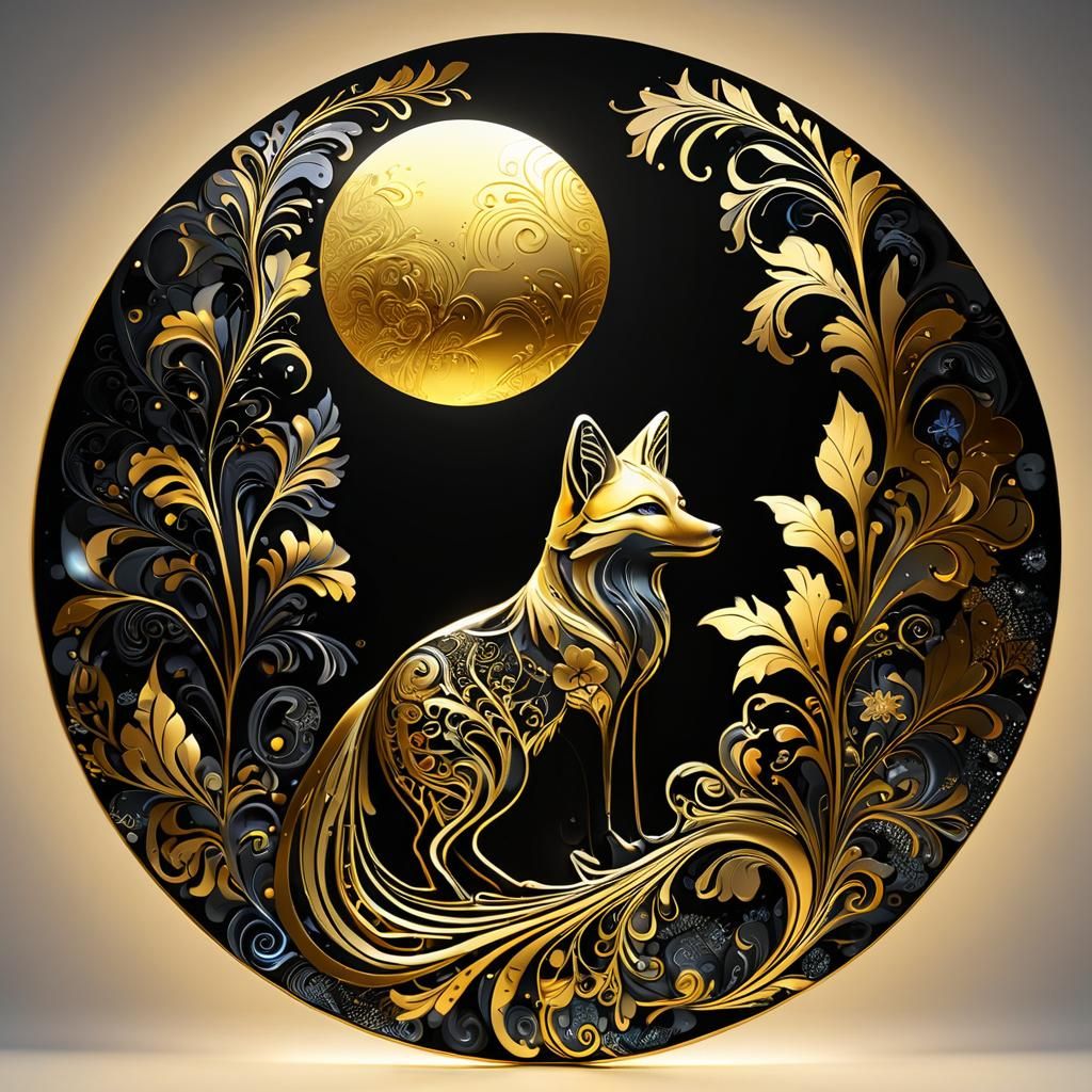 black light arabesque fox gold fox gold moonlight gold exotic arabesque plants, golden stream 8k resolution holographic ...