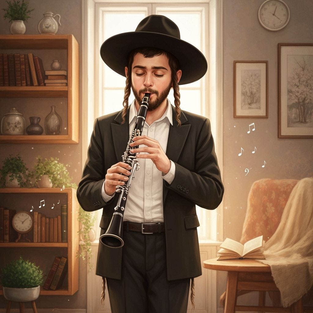 Young Jewish Man Plays Clarinet in Photorealistic Style
