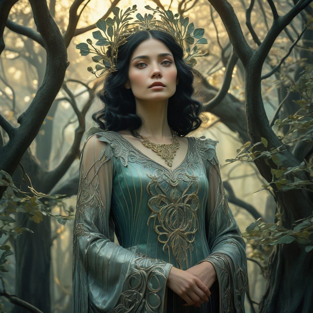 Ethereal Empress in Art Nouveau Splendor
