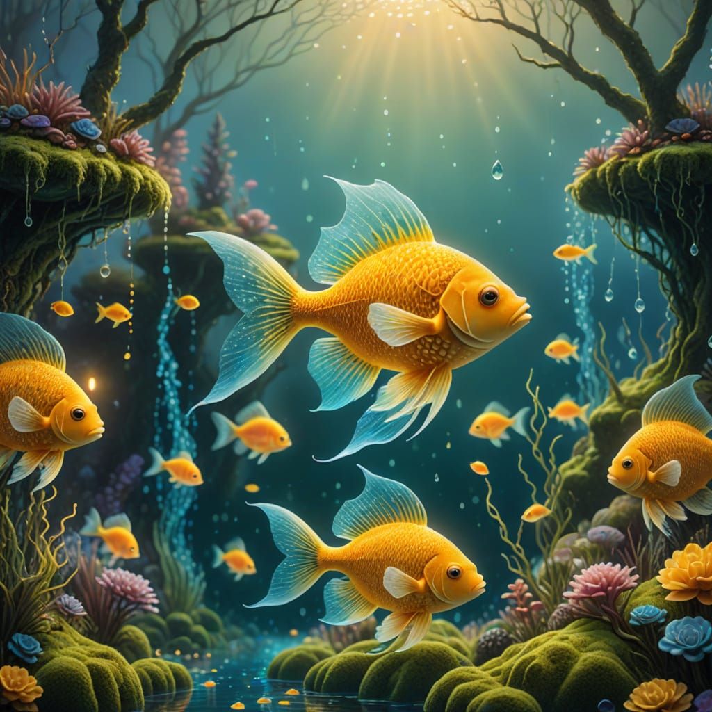 Sponge Fish in Ethereal, Bioluminescent Fantasy