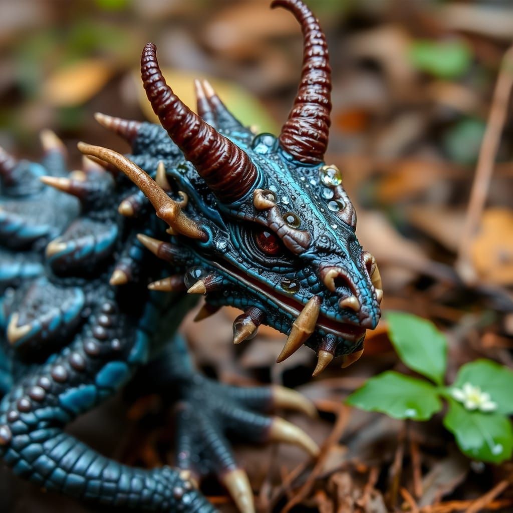 Majestic Blue Dragon Hatchling on Forest Floor