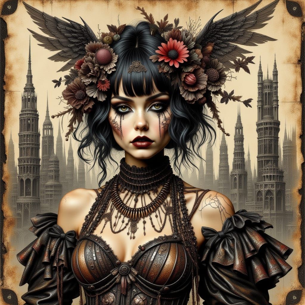 Eccentric Gothic Beauty in Encaustic Wonderland