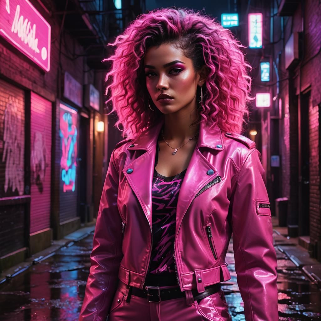 Neon Noir Woman in Pink Suit
