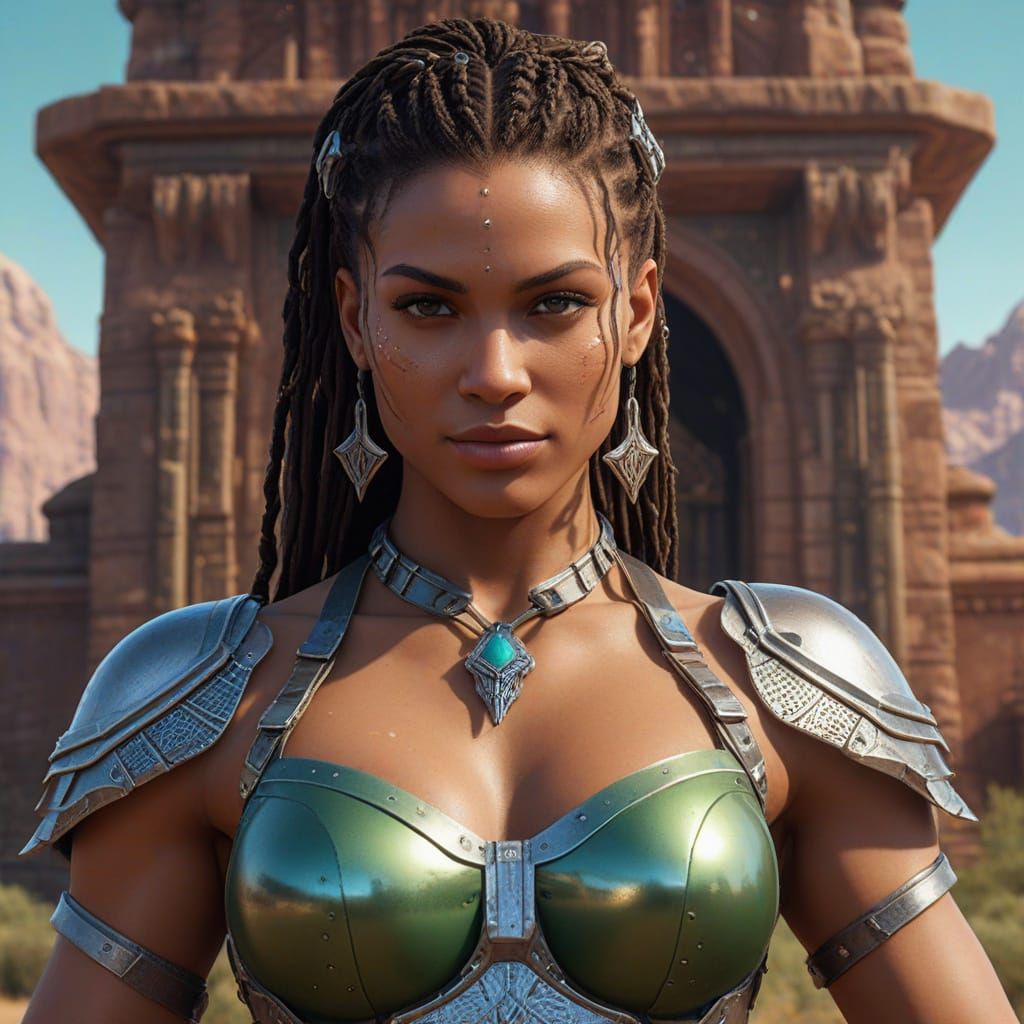 Ethereal Space Warrior Princess in Vibrant Green Desert