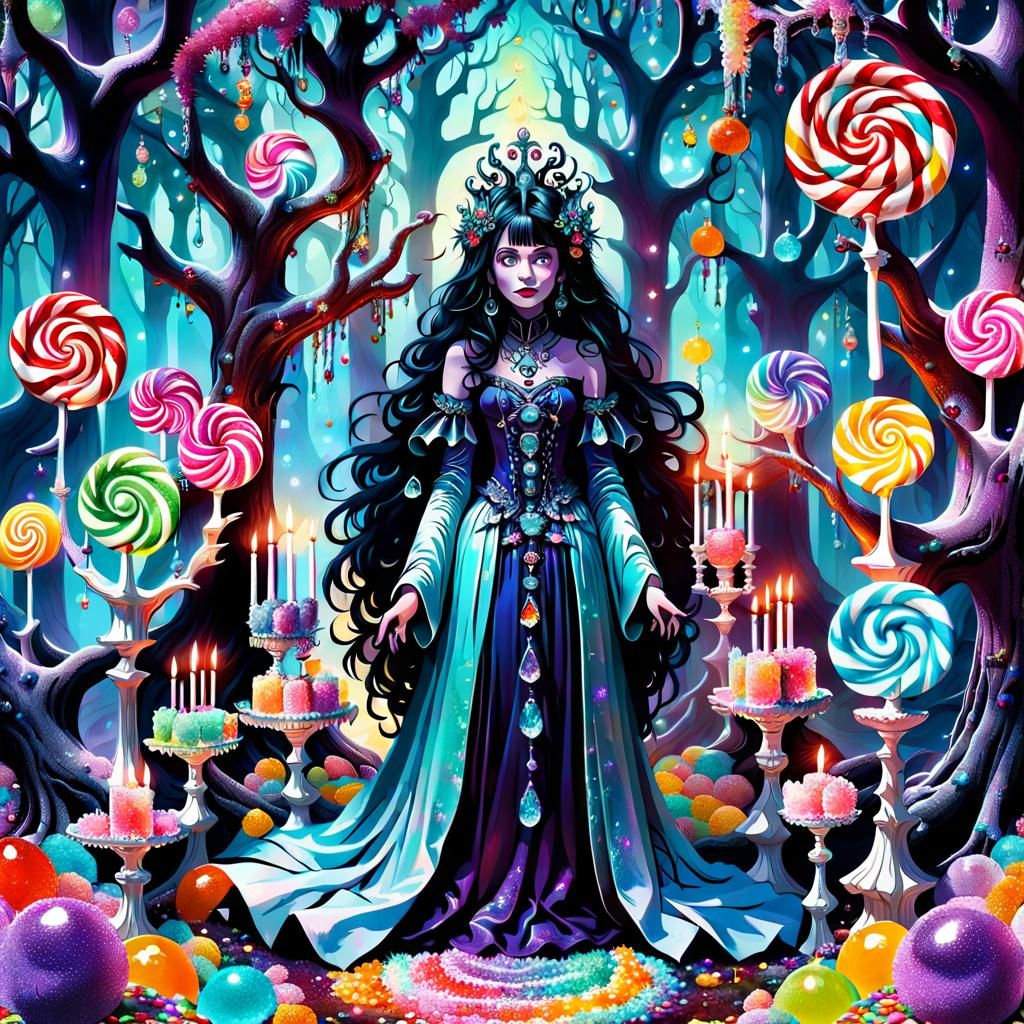 Mystic Enchantress in a Candyland Dreamscape