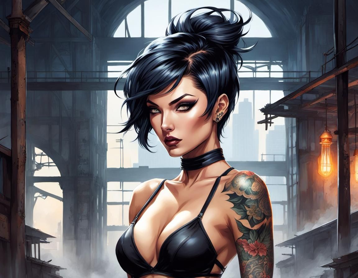 Ninja Woman Portrait in Comic Book Style