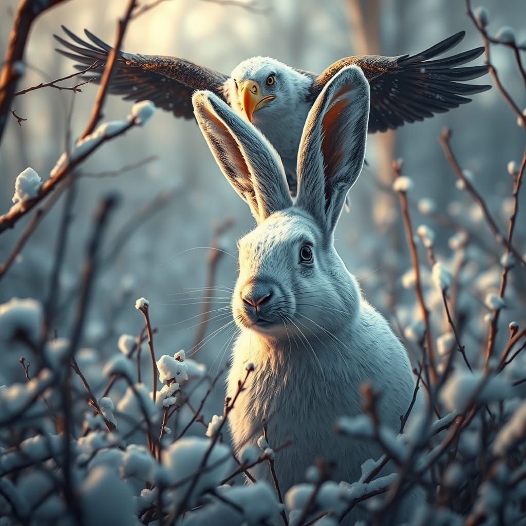 Albino Rabbit and Bald Eagle Portrait in Unreal Engine 5