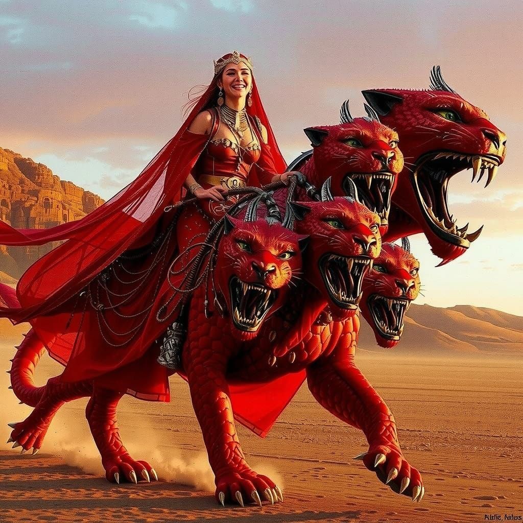 Woman Rides Red Dragon in Fantasy Art Style