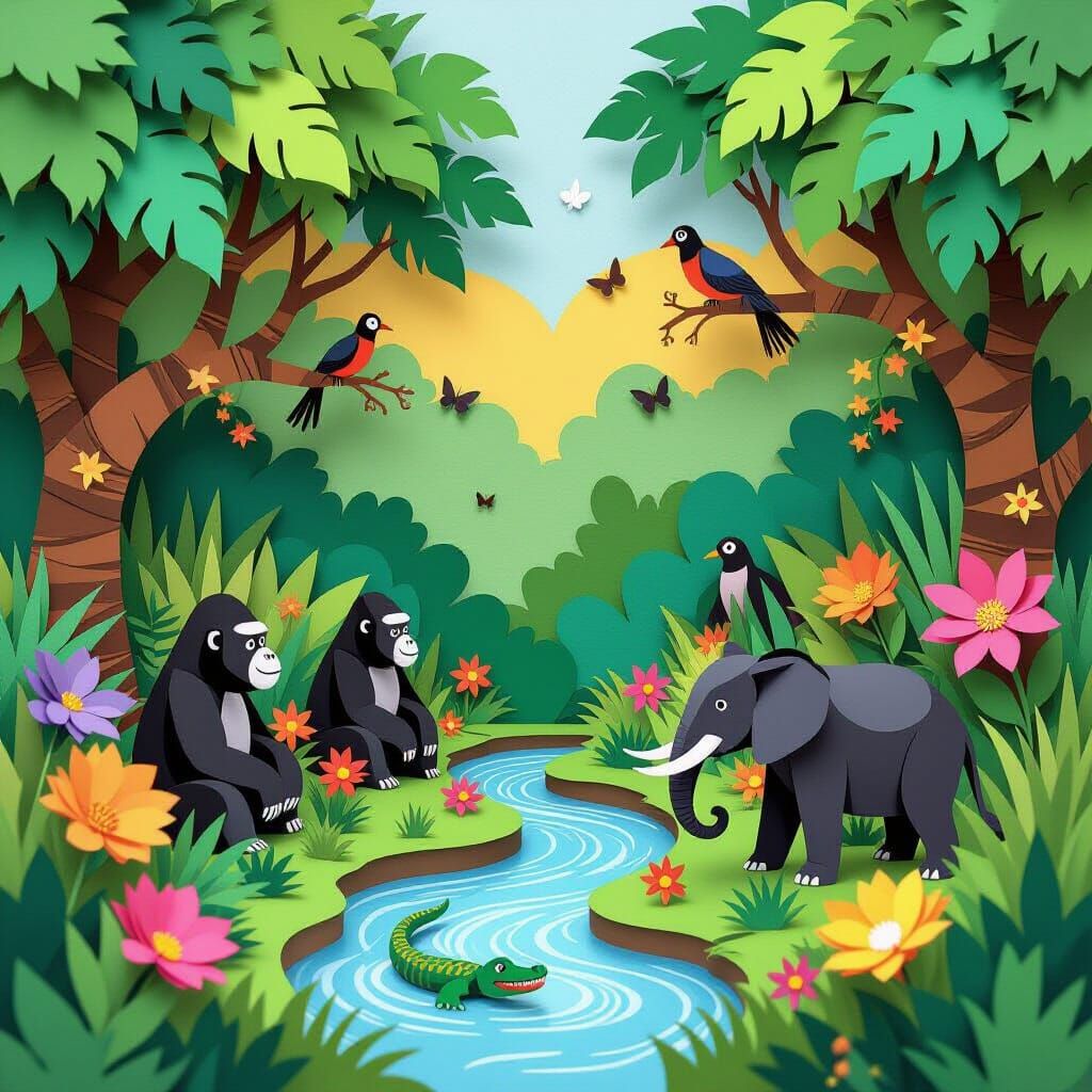 Intricate Papercraft African Jungle Diorama