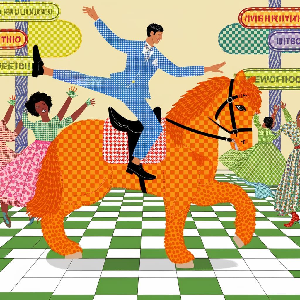 Gingham Dance Party in Vibrant, Whimsical Style