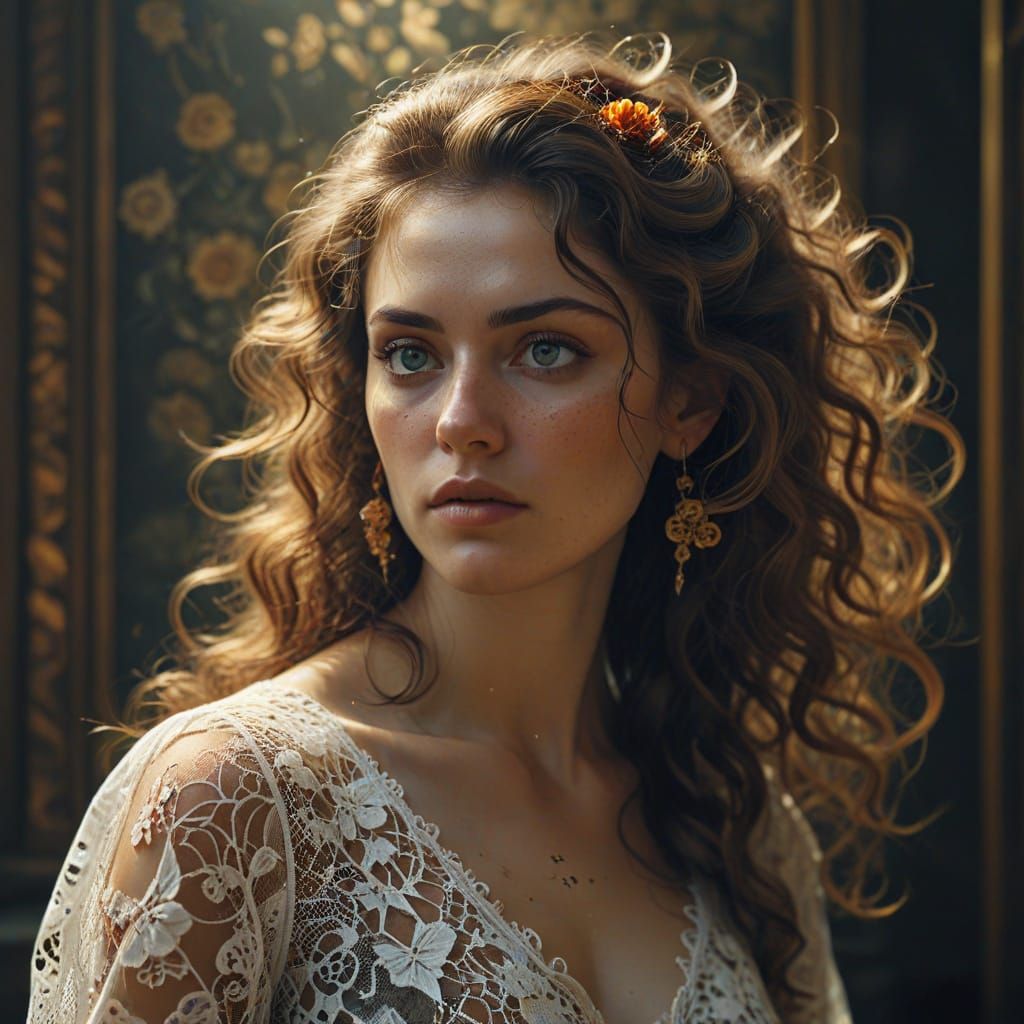 Romantic Realism Portrait with Roses and Lace