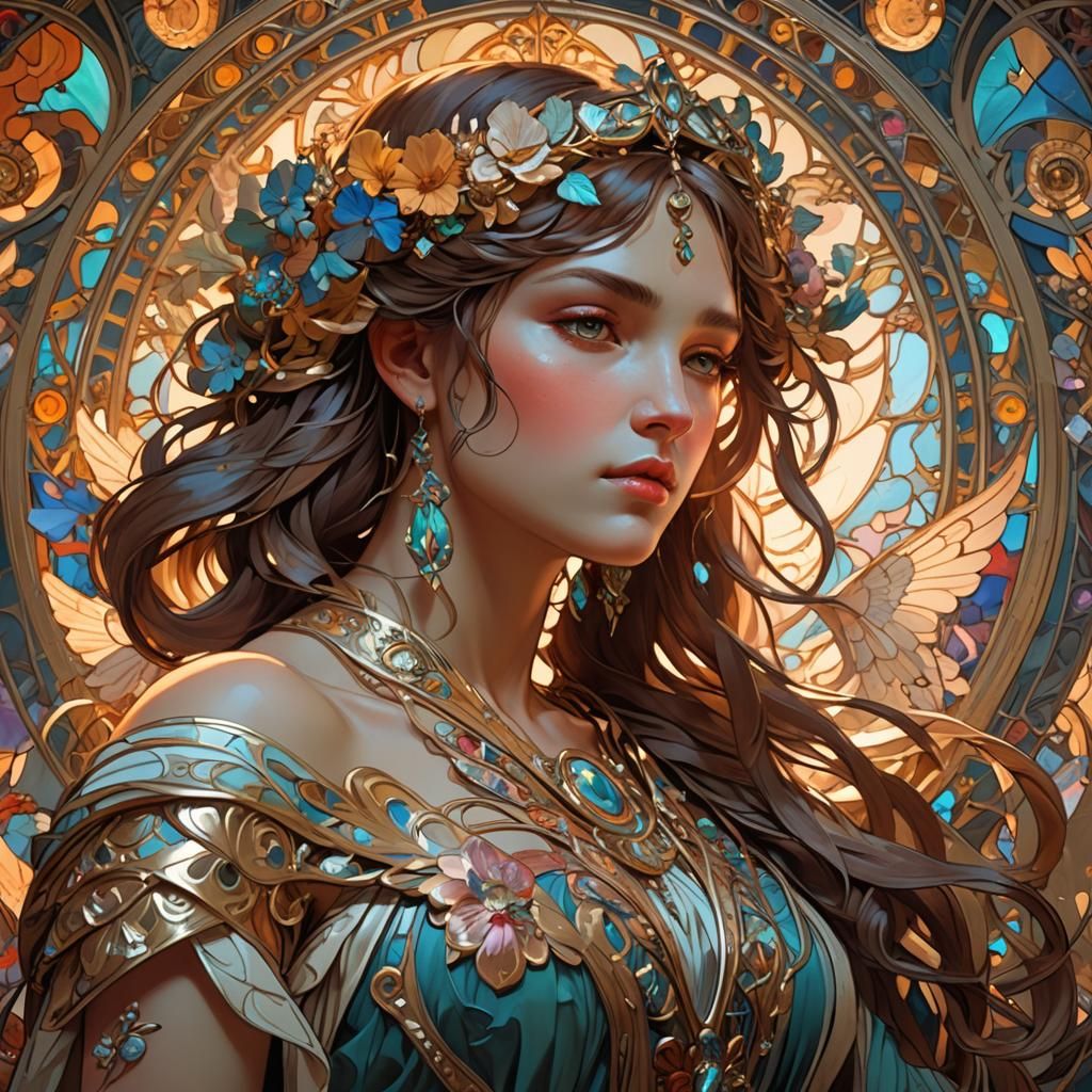 Eros and Psyche in Art Nouveau Style