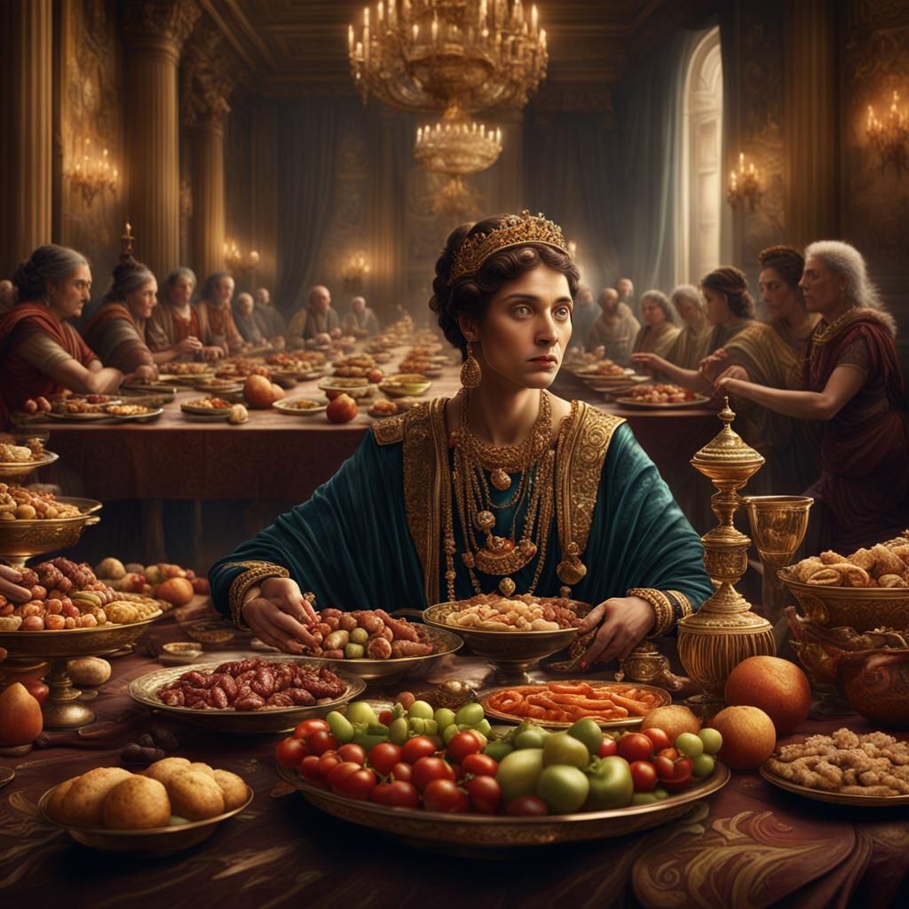 Decadent Roman Banquet with Serene Goddess