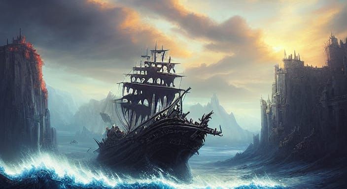 Dramatic Dark Fantasy Pirate Landscape Digital Art