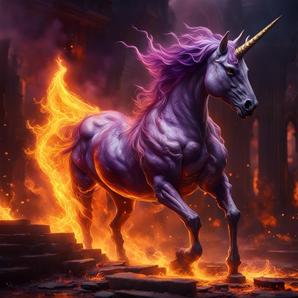 Fiery Unicorn in Dark Fantasy Concept Art