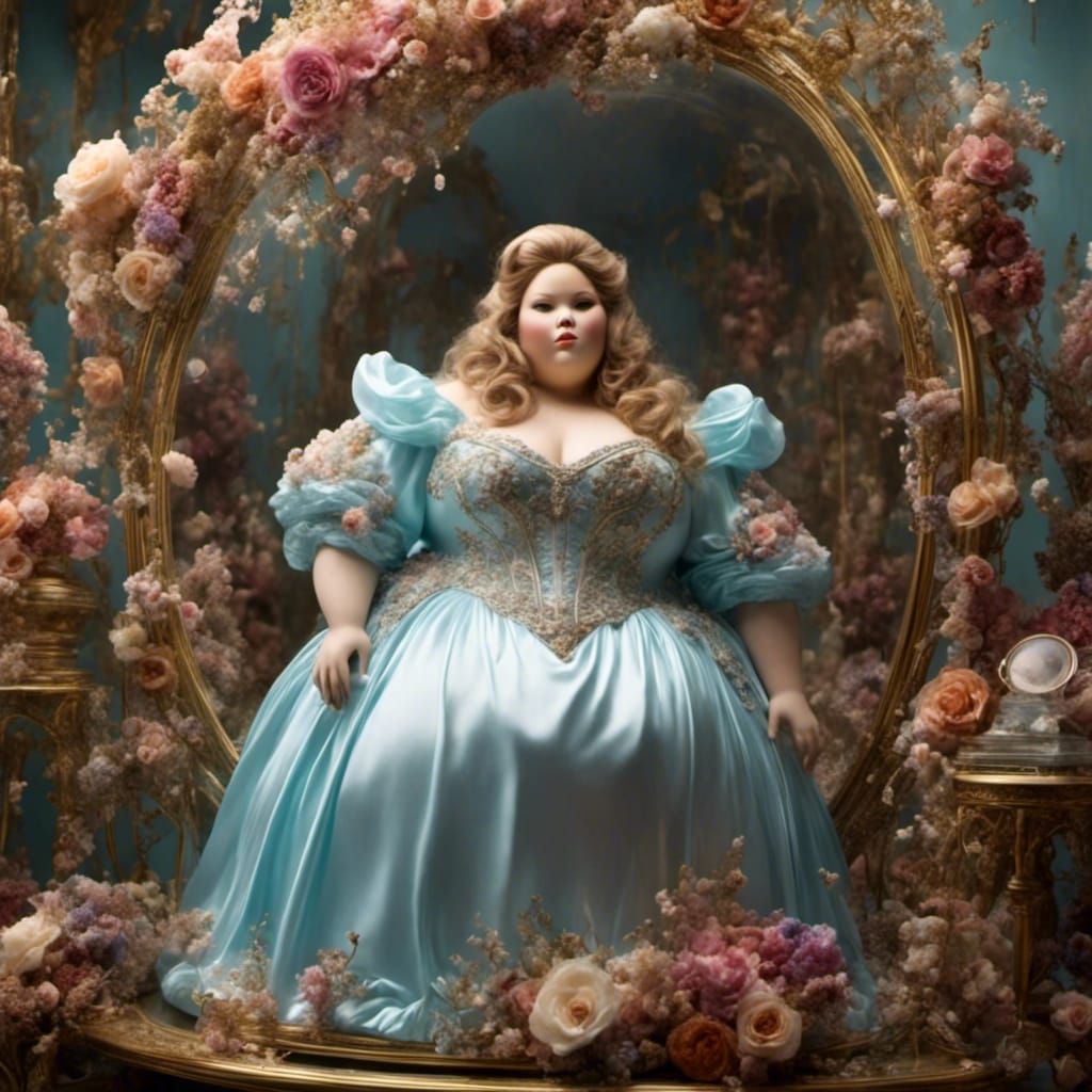 Plus-Size Woman Admiring Reflection in Mirror