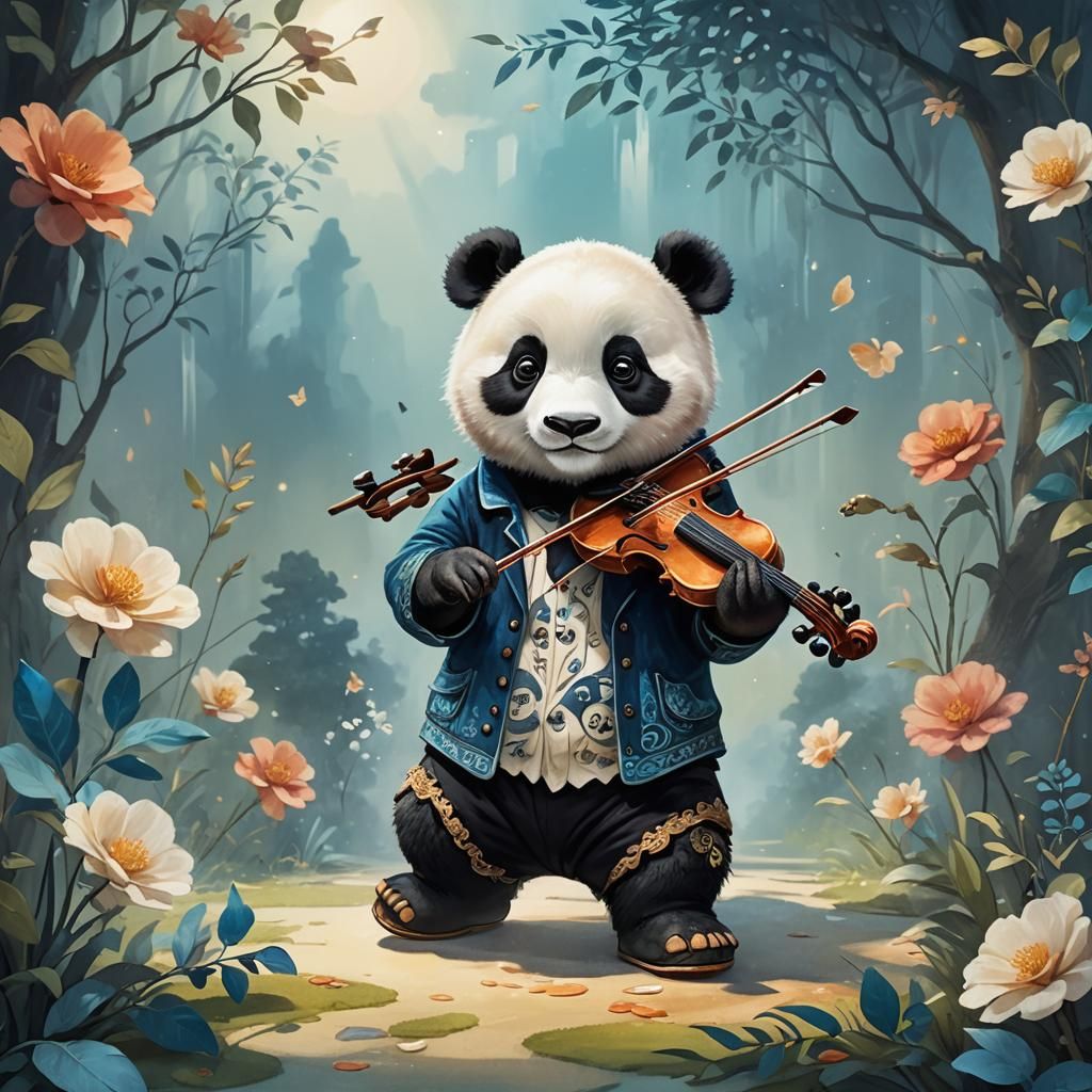 Panda's Whimsical Walk: A Fantasy Concept Art