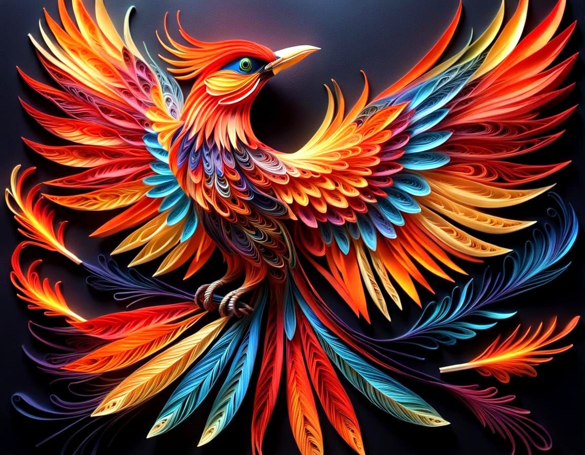 Vibrant Fantasy Firebird Takes Flight