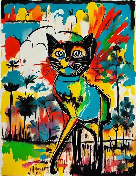 Neon Siamese Cat in Warhol Style