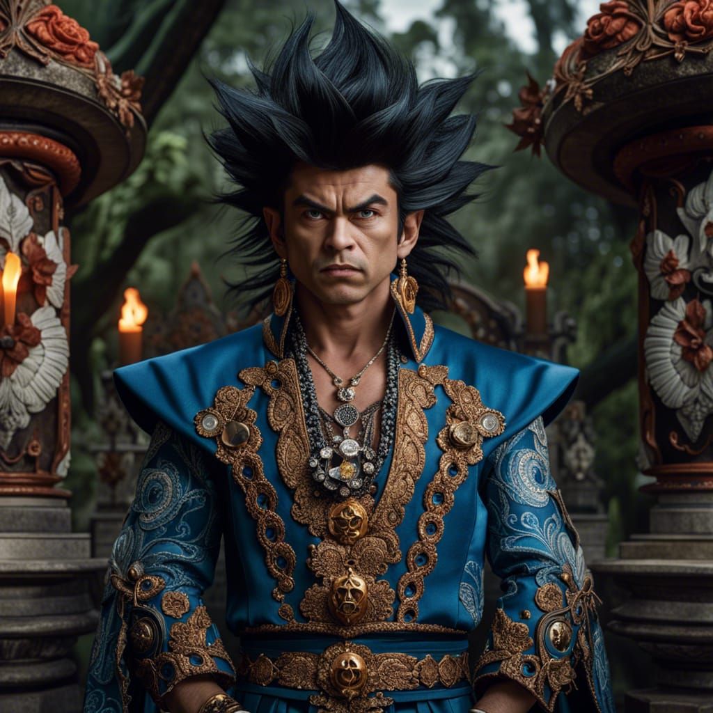 Fire Sorcerer Goku Portrait in Rococo Gothic Style