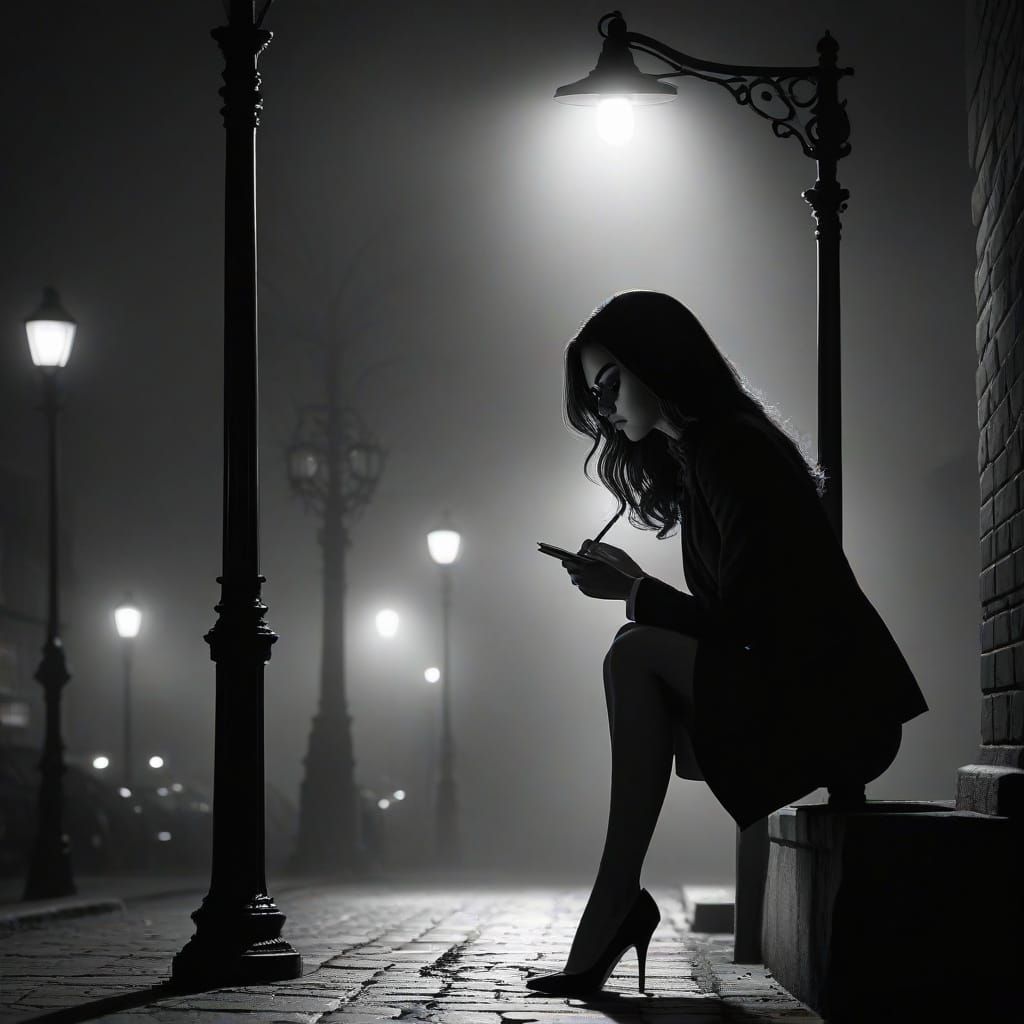 Noir Detective Investigates Crime Scene in Cartoon Style