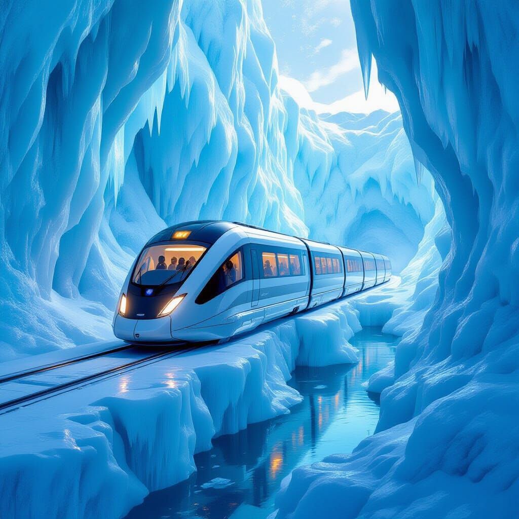 Futuristic Maglev Train in Icy Wonderland