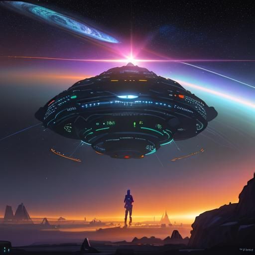 Sleek Metallic Space Station Orbits Through Cosmic Void