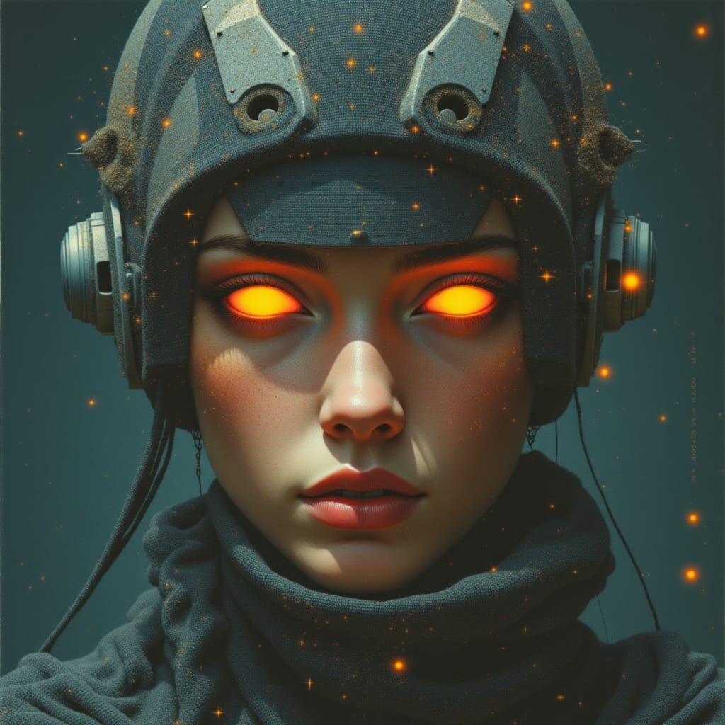 Sci-Fi Portrait with Glowing Eyes in Retro Style