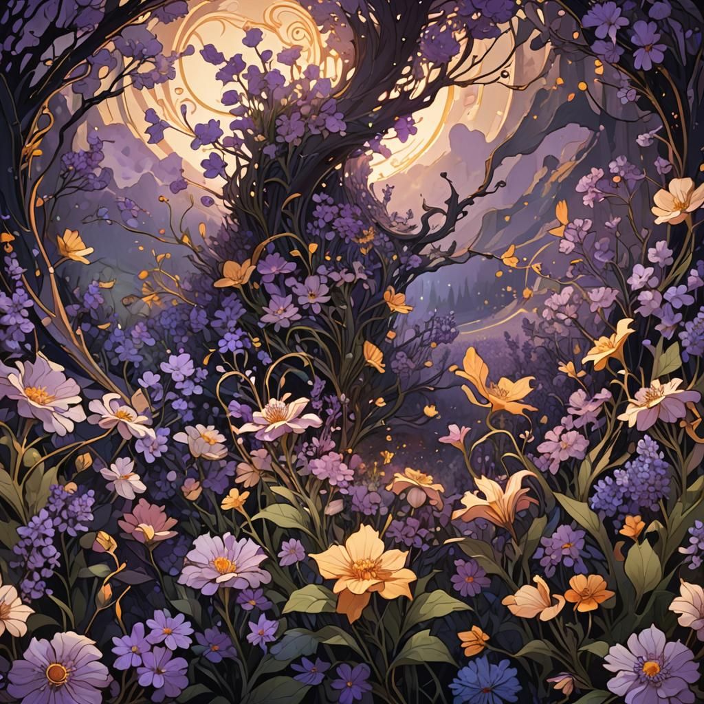 Mystical Vale of Flowers in Dark Fantasy Style