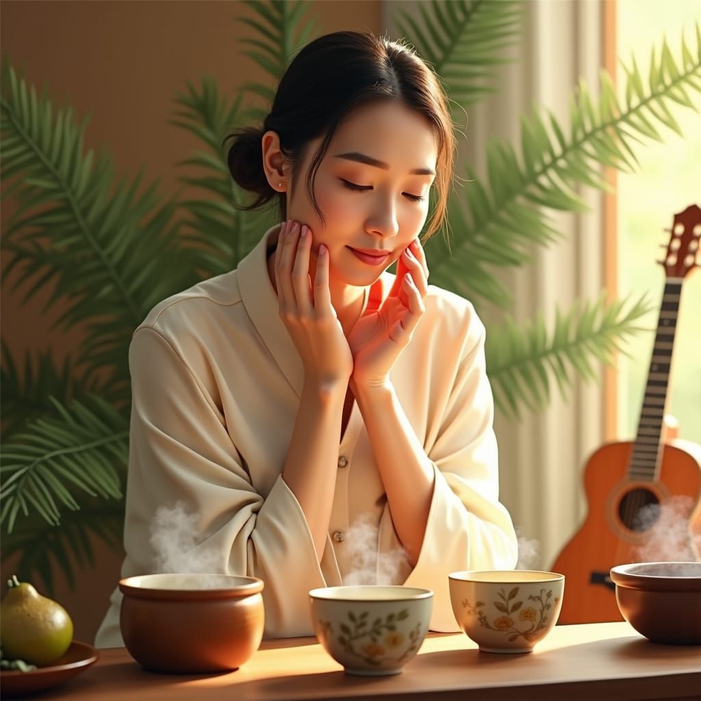 Serene Self-Care Portrait with Chinese Elements