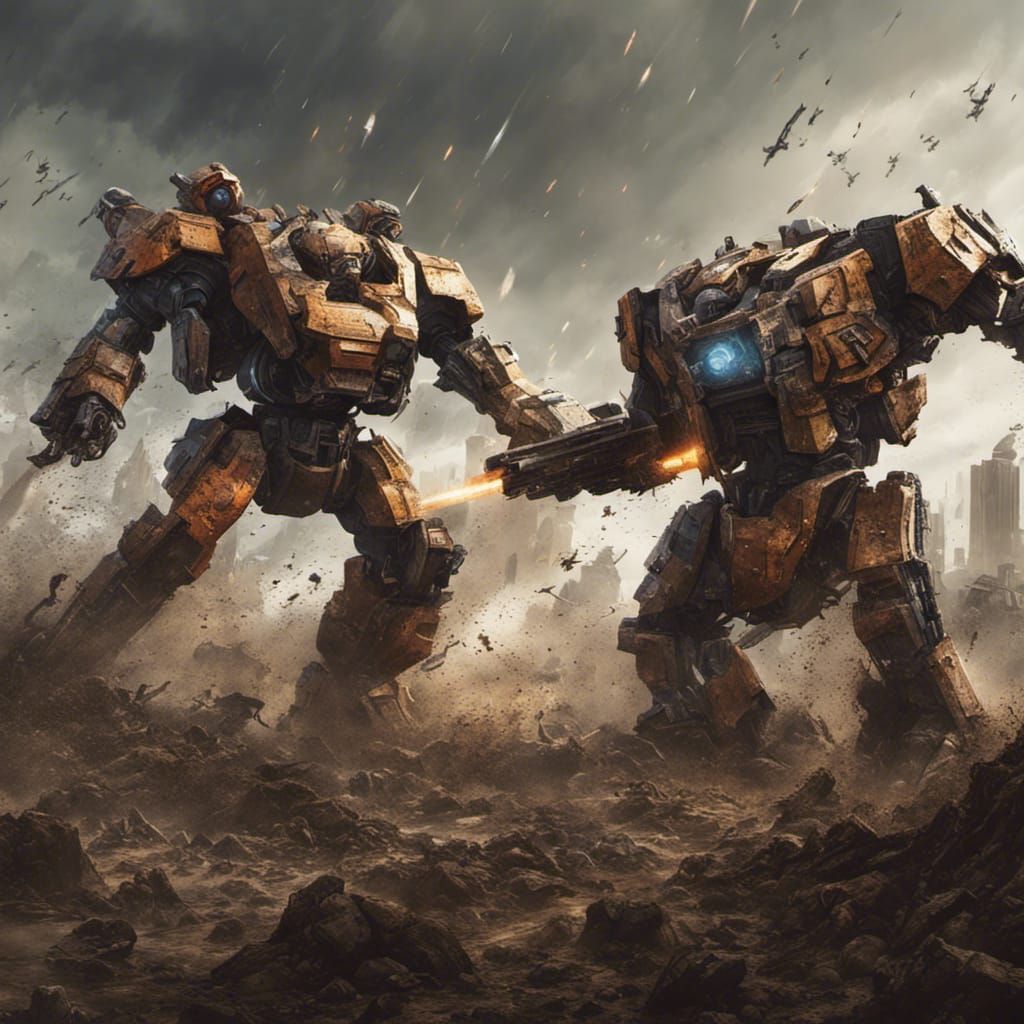 Mechs Fighting in Science Fiction Digital Art