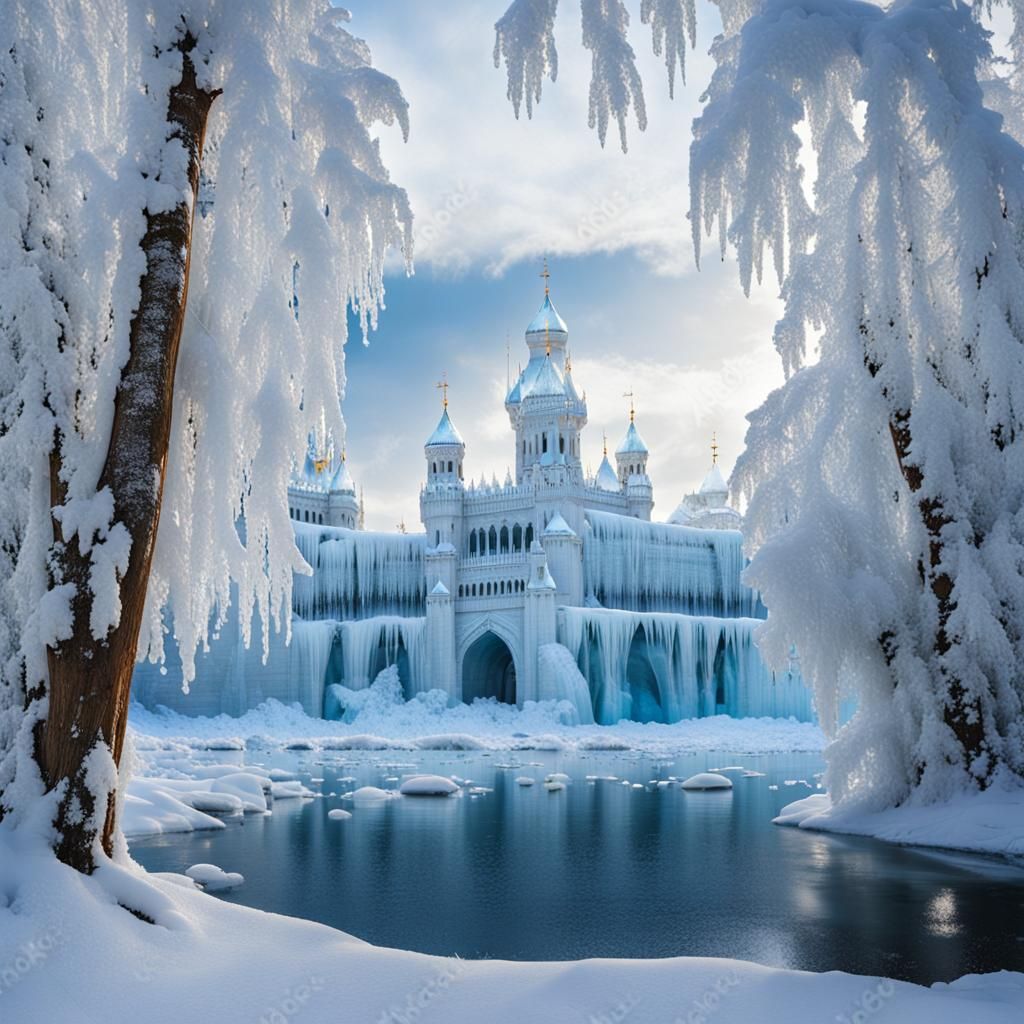 Narnia Snow Palace with White Bear and Crystals