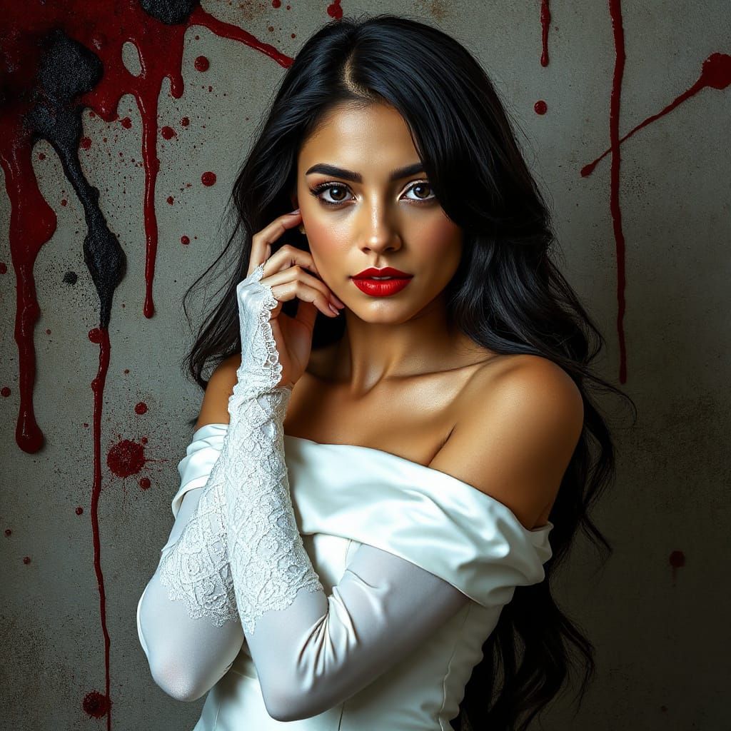 Elegant Latina Portrait with Black Hair, Digital Art