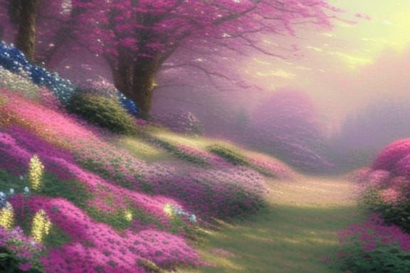 Ethereal Pink Flowers in Dreamy Landscape