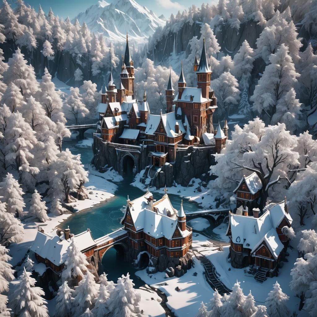 Detailed Winter Wonderland Matte Painting in 8k