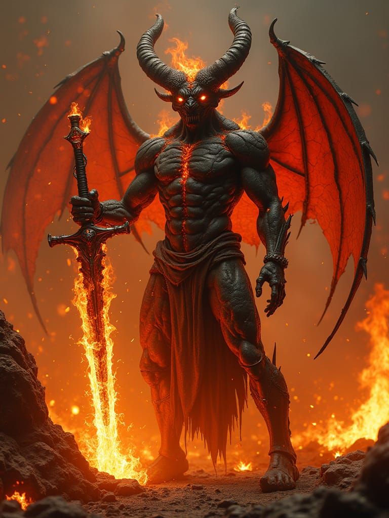 Beelzebub Wields Ignisfang, a Molten Crimson Sword, in a Hel...