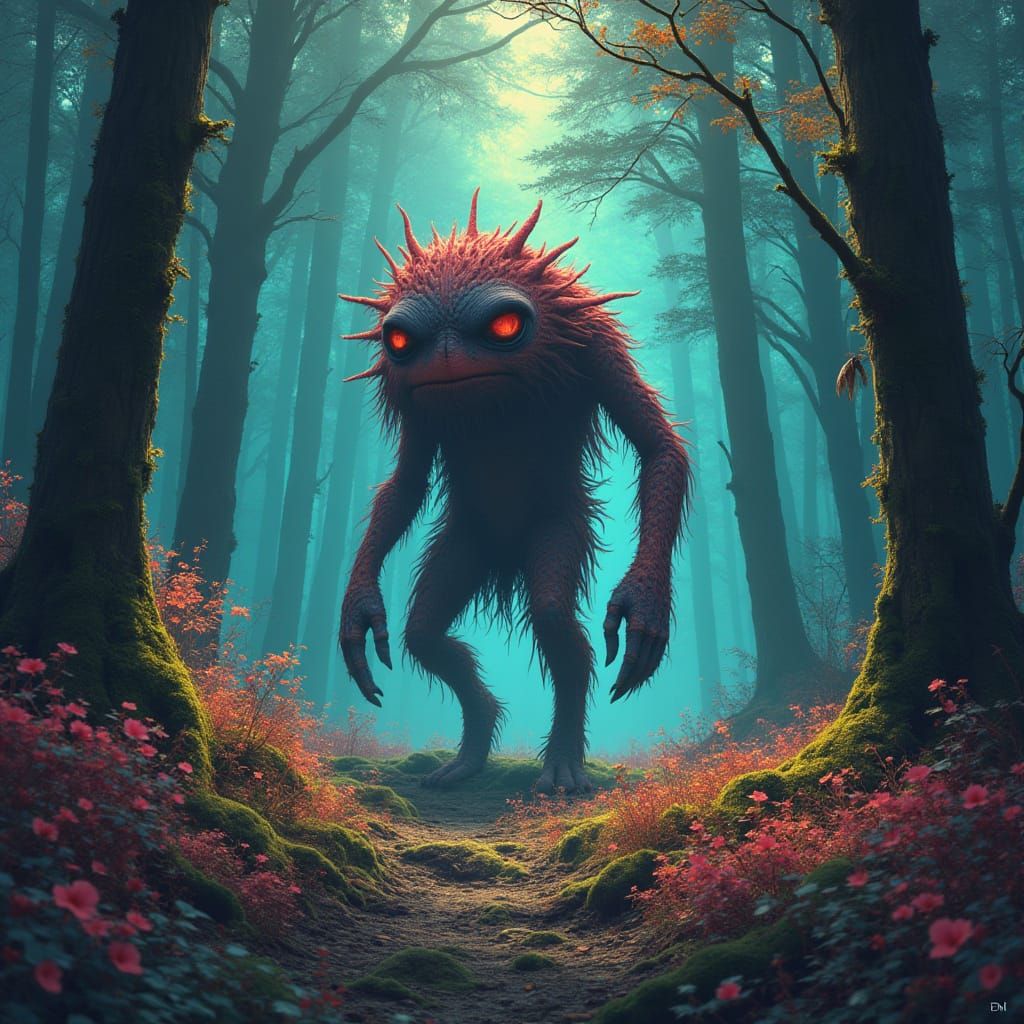 Crungus in Mystical Forest: Digital Art