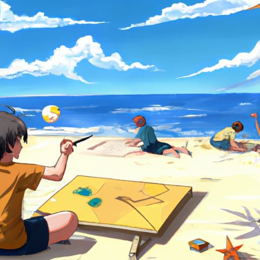 Beach Painting in Studio Ghibli Anime Style
