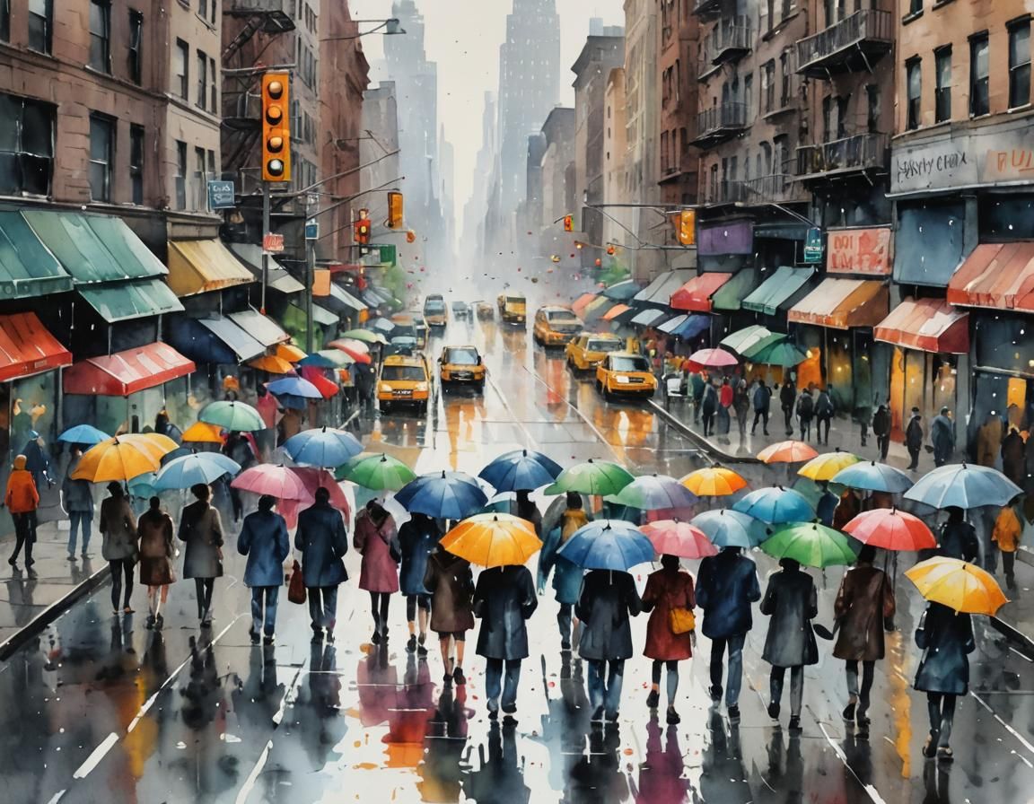 Rainy Day in New York: A Watercolor Painting