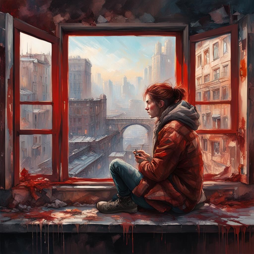 Winter City View from Artist's Studio in Realism Style
