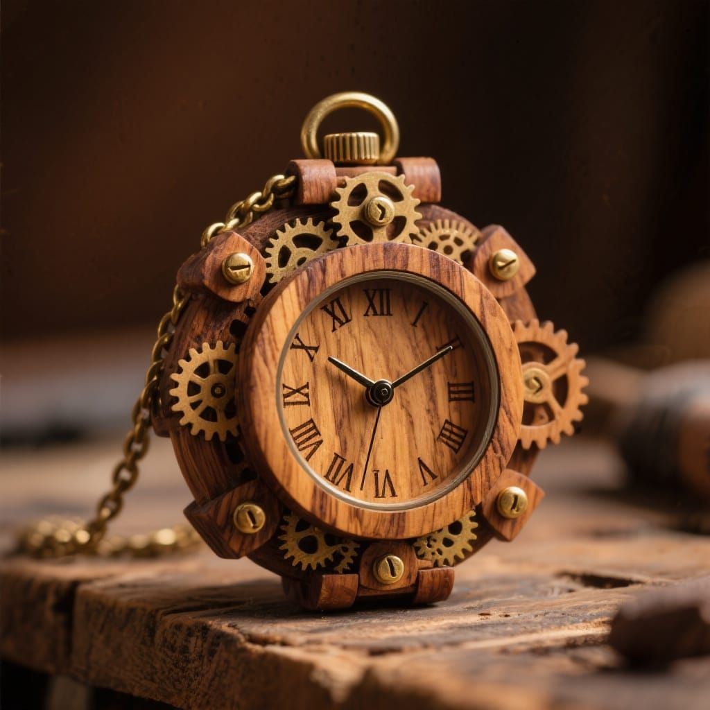 Wooden Gears and Cogs Form a Pocket Watch