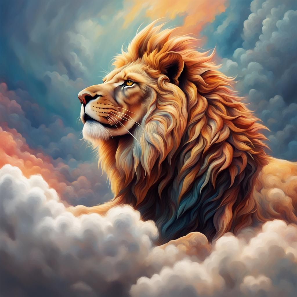 Hyperrealistic Lion King of the Clouds