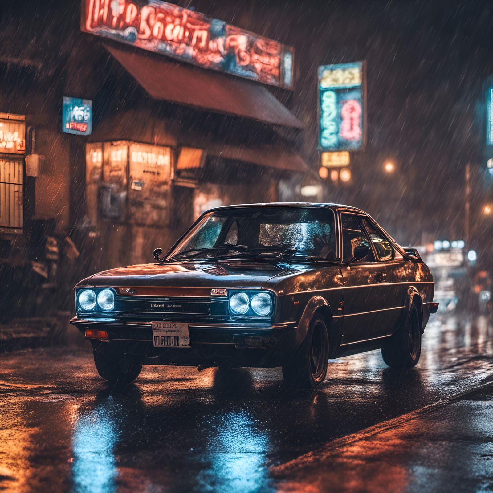 Night Street Race of JDM Car in Hyperrealism