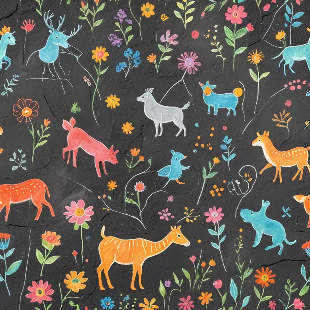 Children's Chalk Drawings on Street Pavement