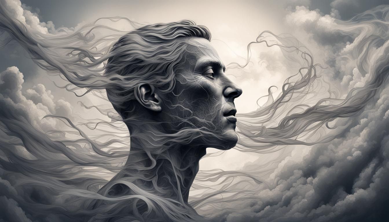 Ethereal Vapor Figure Dissolving in Lunar Apocalypse