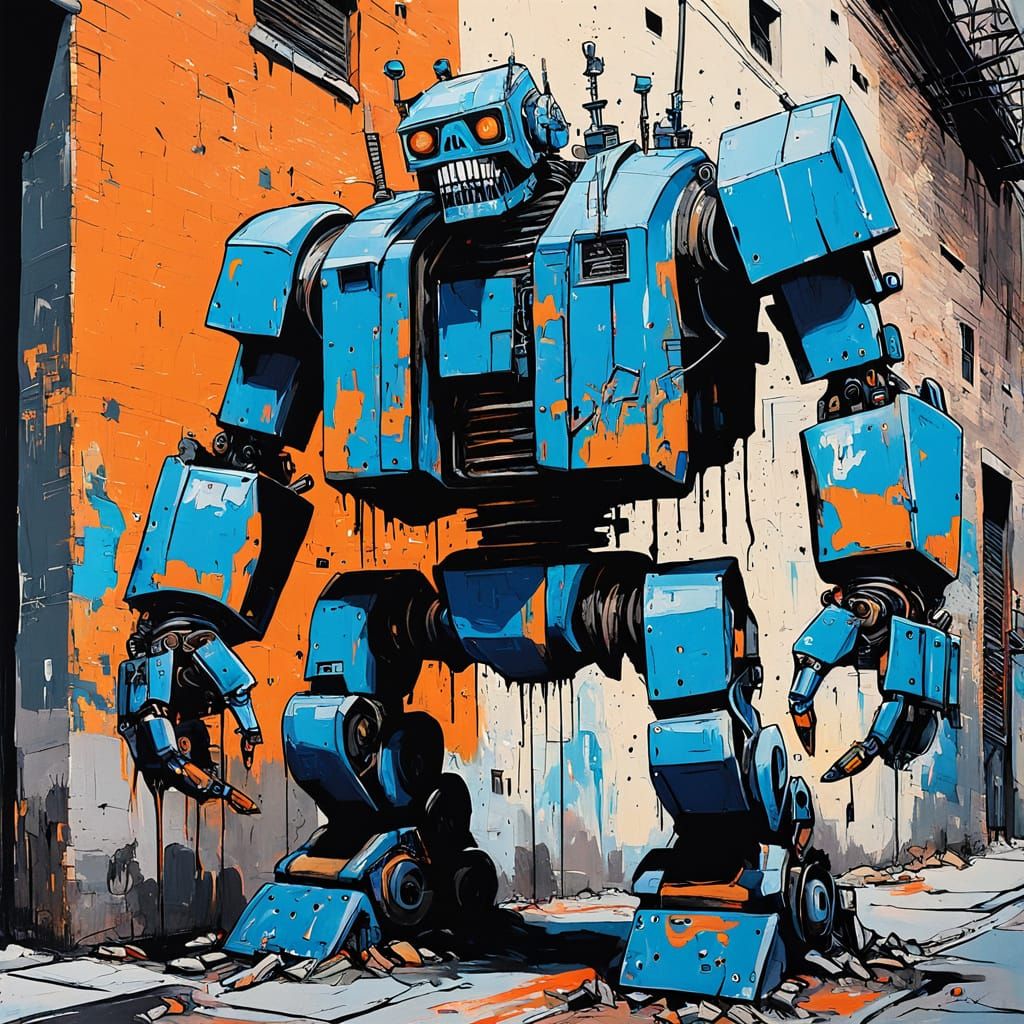 Cyberpunk Robot in Vibrant Street Art