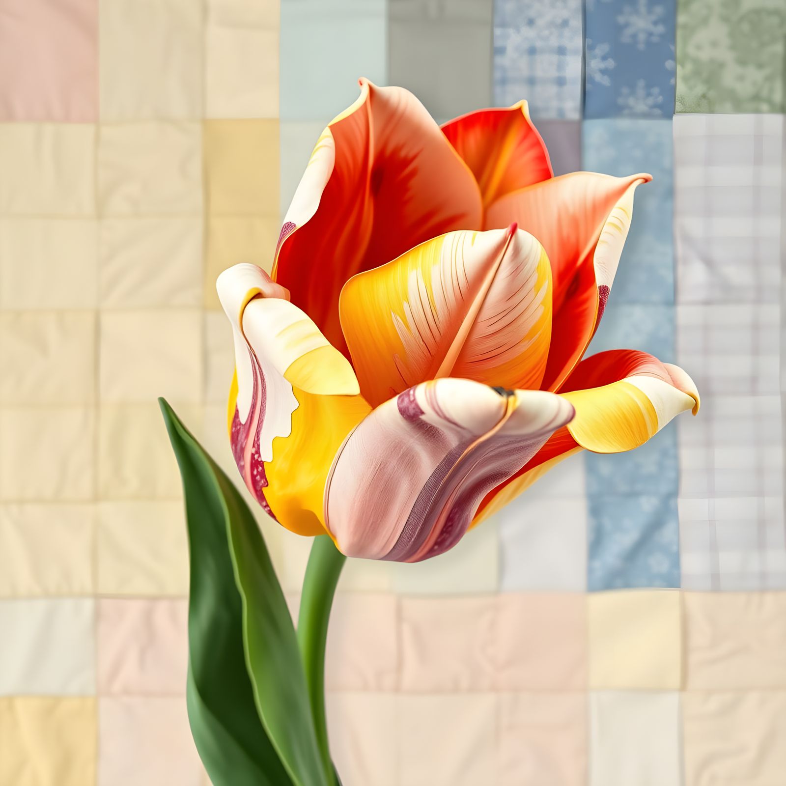 Vibrant Patchwork Tulip Blooms in Realistic Style