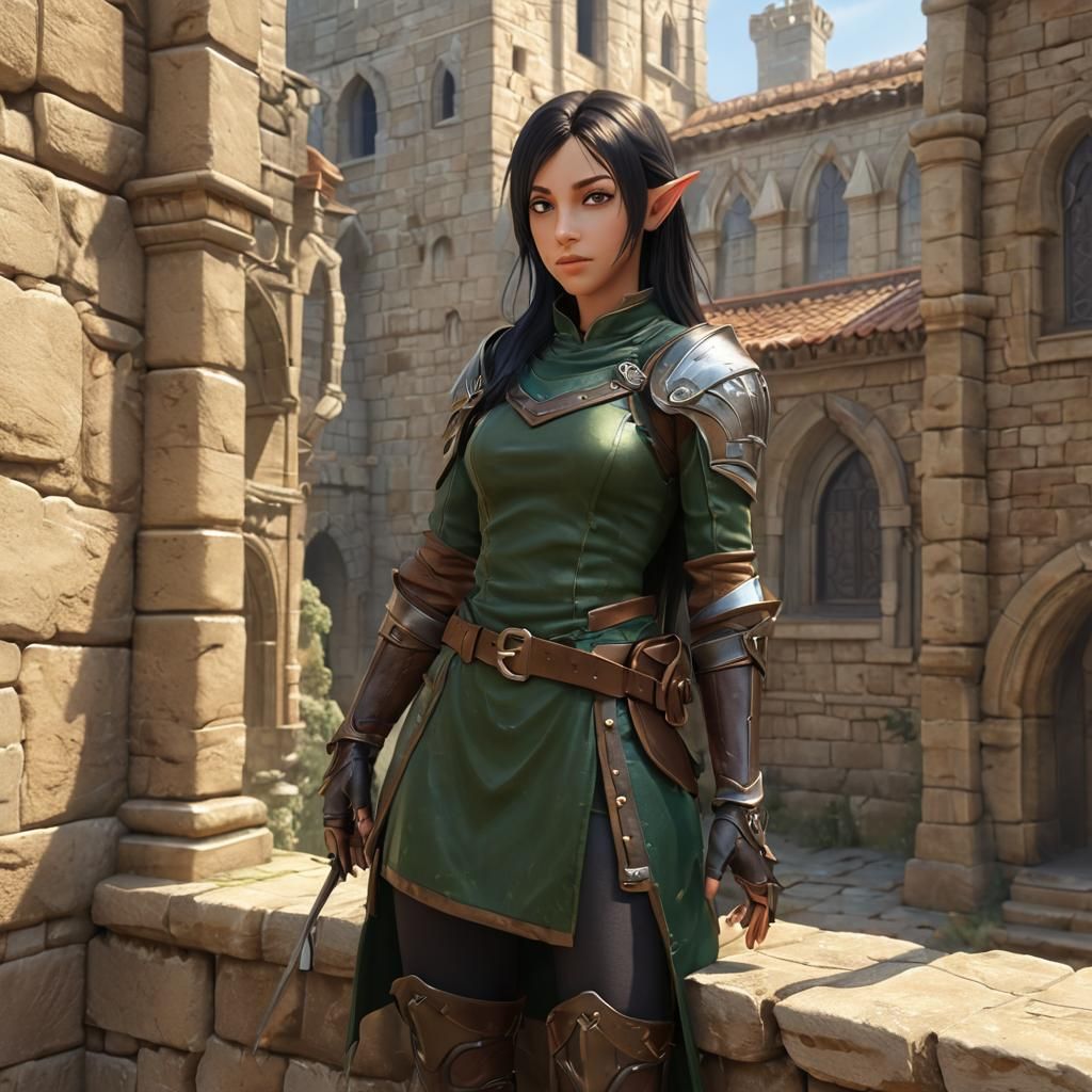 Half-Elf in Medieval City: 3D Anime Art
