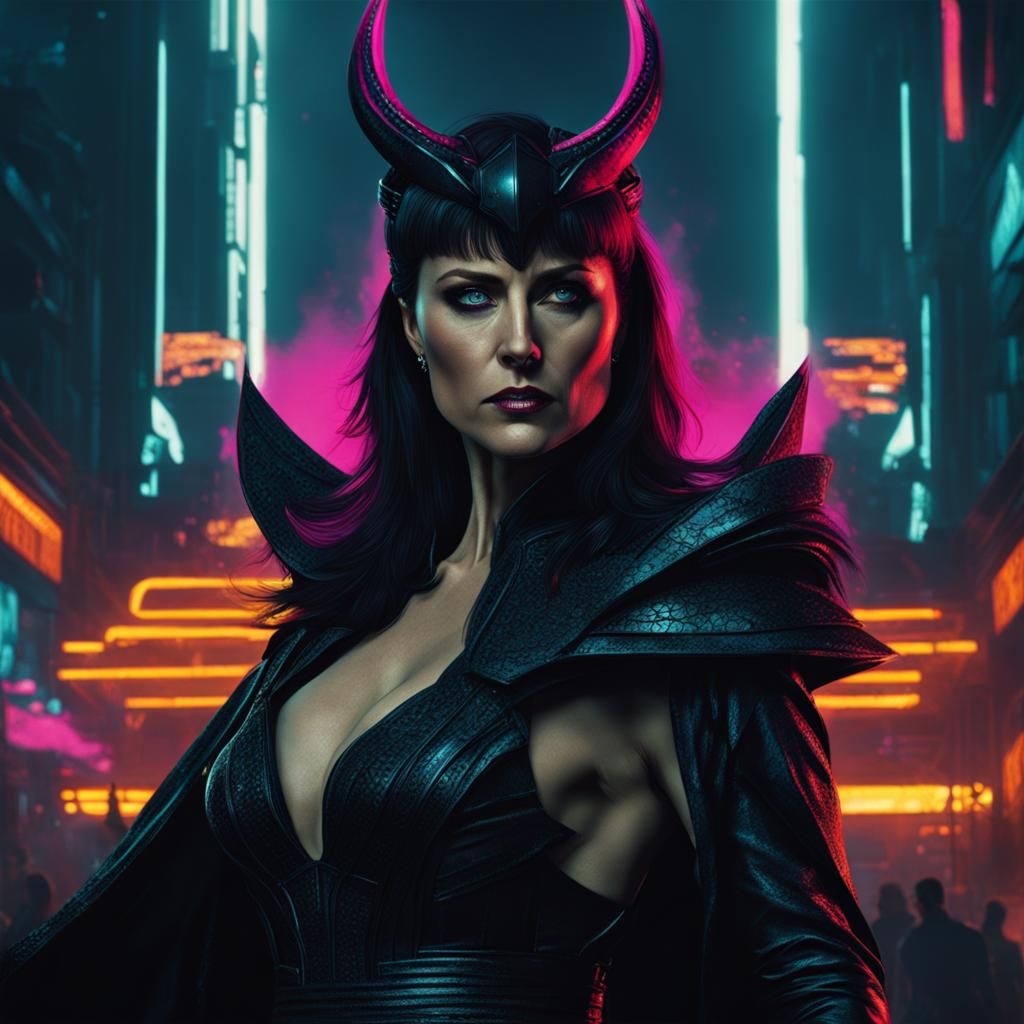 Dark Witch Queen in Cyberpunk 2099 Style