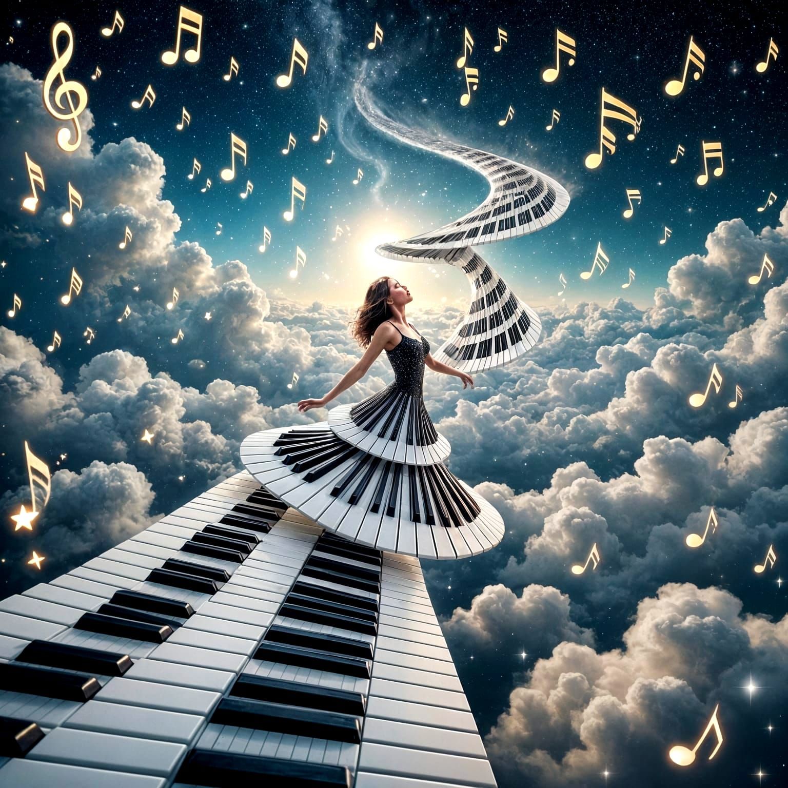 Piano Key Stairway to Starry Cloud Dreamscape